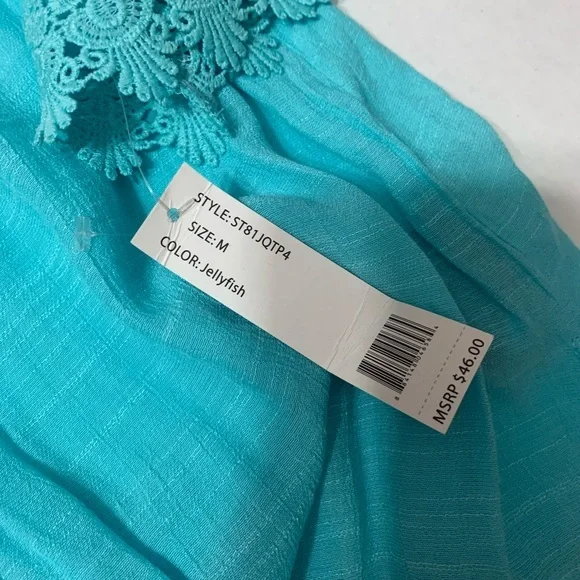 Zac & Rachel Turquoise Lace Trim Peasant Blouse Boho NWT Medium - Picture 4 of 8